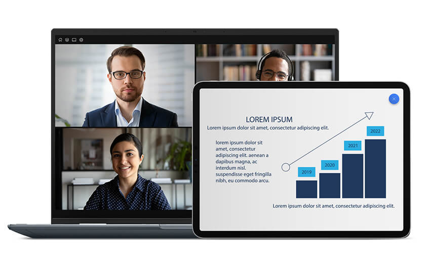 Screen Extend enables you to view the file on the secondary display, for example a tablet, when in a meeting.
