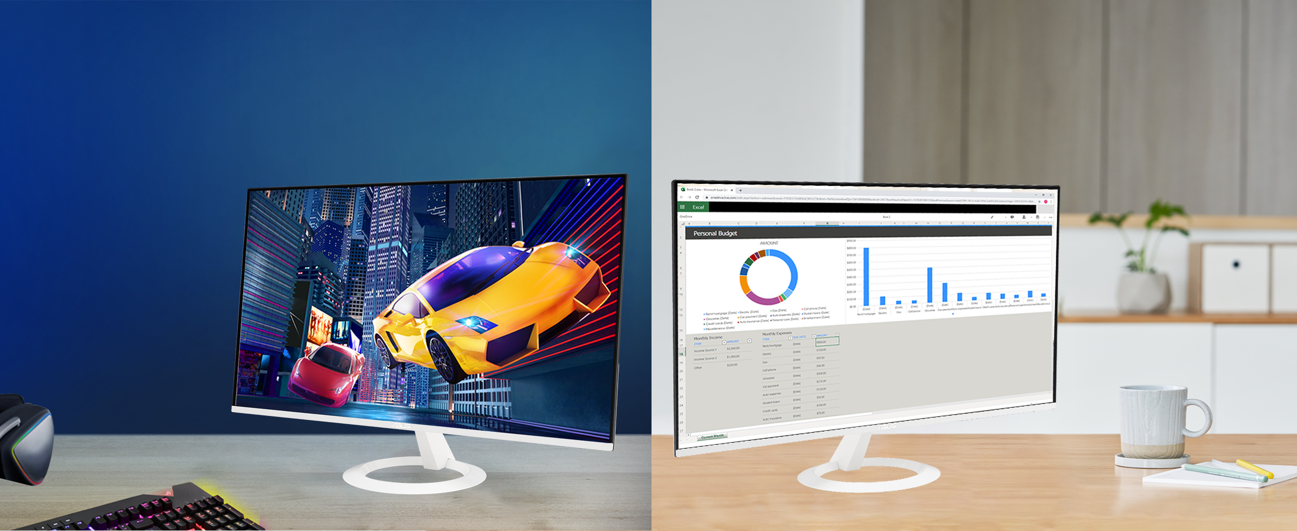 ASUS VZ27EHF-W is 27-inch IPS Eye Care Gaming monitor with fast 100Hz refresh rate and Adaptive-Sync technology to eliminate screen tearing and choppy frame rates for the smoother-than-ever experience.