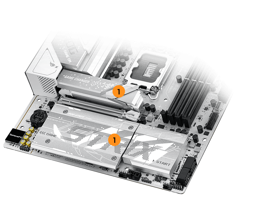 Strix  B860-G M.2 heatsinks and backplate layout