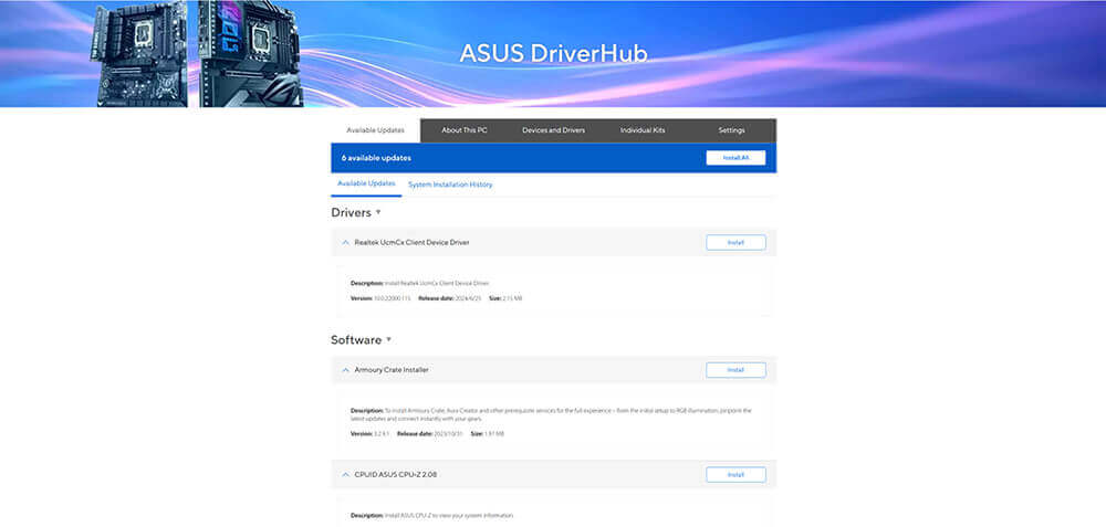 ASUS DRIVERHUB 界面