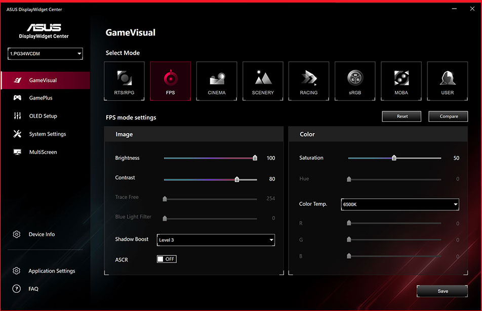 Das neue ASUS DisplayWidget Center UI zeigt Systemeinstellungen, OLED-Funktionen und mehr.
