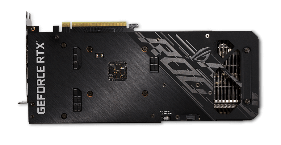 ROG STRIX GEFORCE RTX 3060 V2 top view featuring vented backplate and shortened circuit board