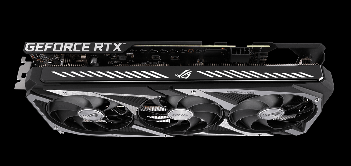 ROG STRIX GEFORCE RTX 3060 V2 side view with active ARGB lighting