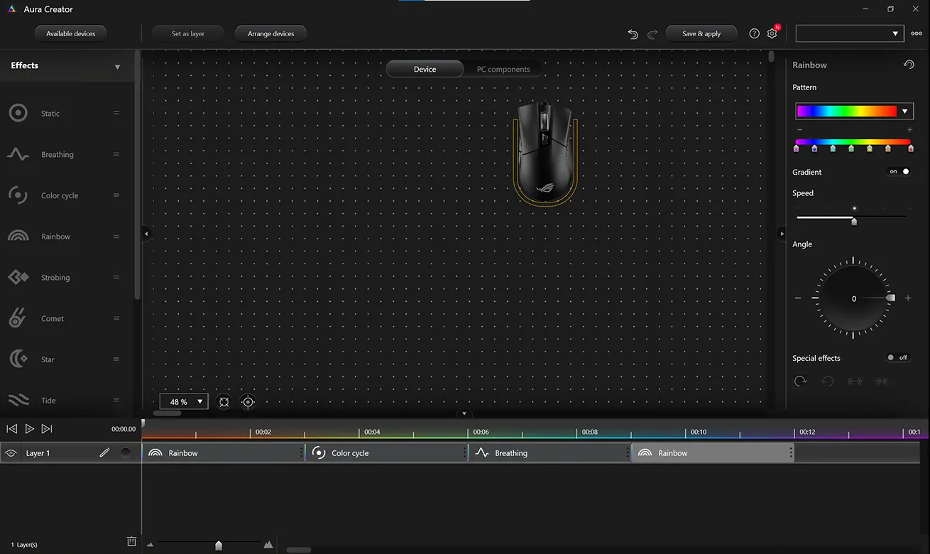 Скриншот приложения Aura Creator с изображением ПК G16.