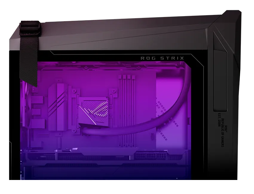 A side view of the ROG G16, with the liquid cooling pump visible inside.
