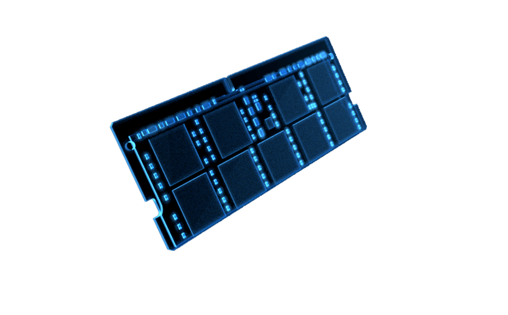 A stylized 2D wireframe image of a RAM module. - original picture