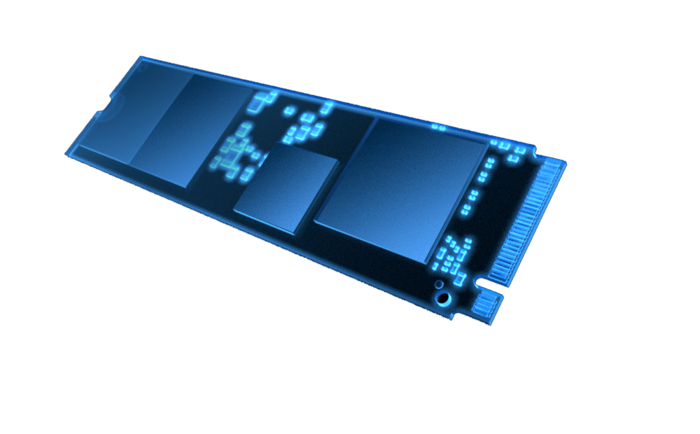 A stylized 2D wireframe image of an M.2 SSD. - original picture