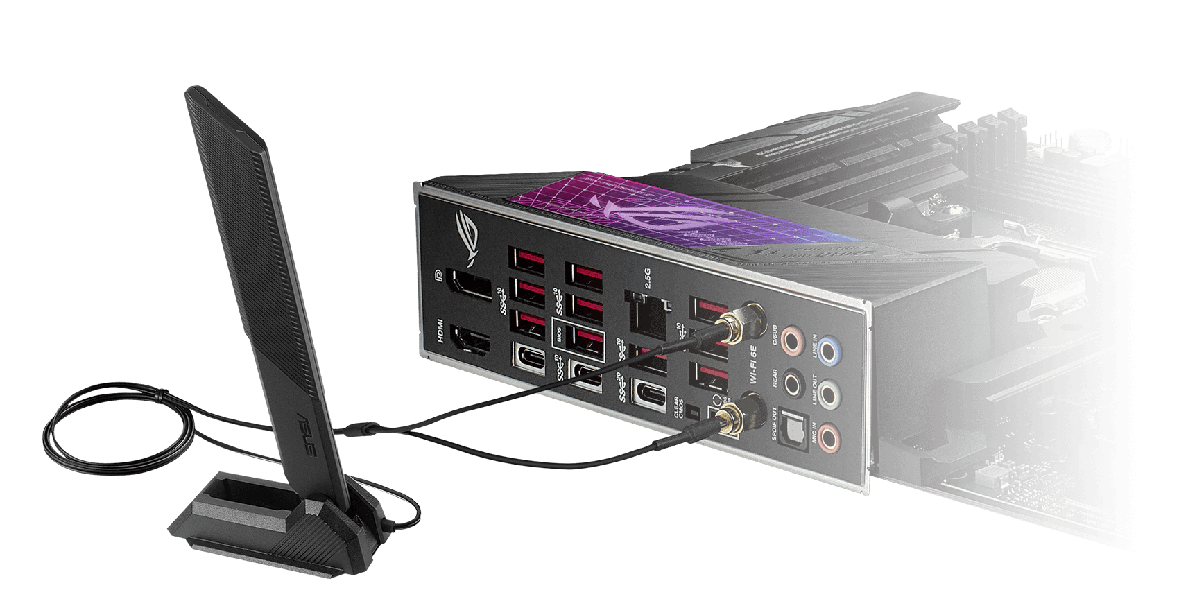 Das ROG Strix X670E-E verfügt über WiFi 6E, eine integrierte Antenne und 2,5-Gbit-Ethernet
