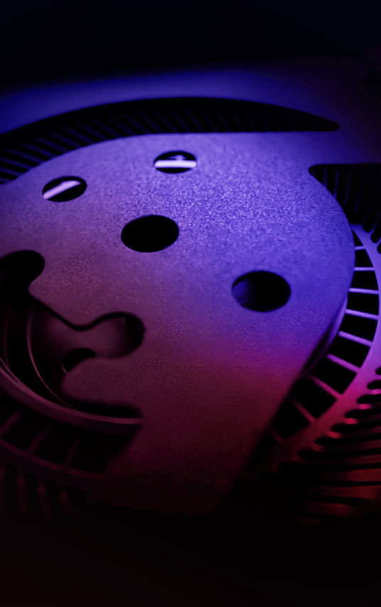 Extreme close-up of an Arc Flow Fan, not spinning. 