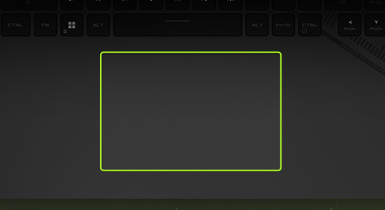 Выделена форма тачпада, которым оснащен ноутбук ROG Strix G18.