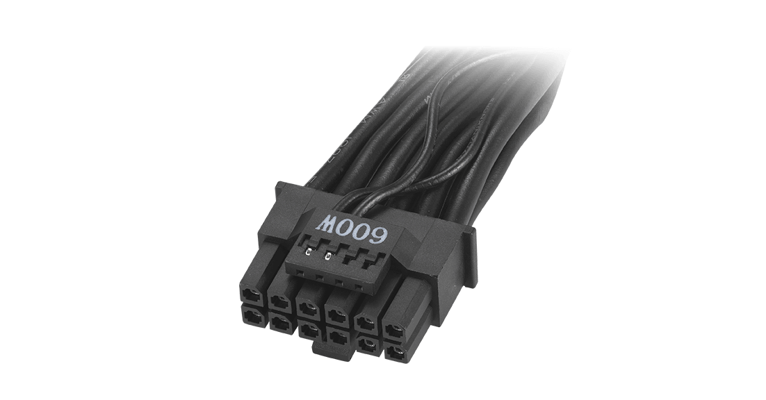 Foto van een PCIe Gen 5.0 16-pins kabel.