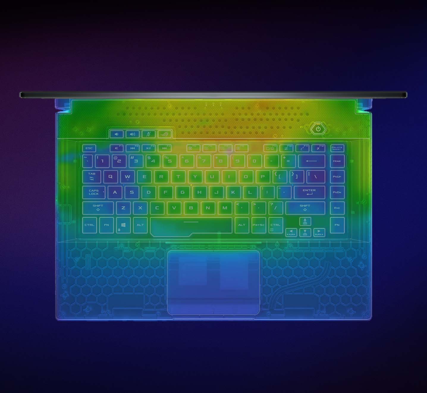 Värmebild av Strix G17-tangentbordet.