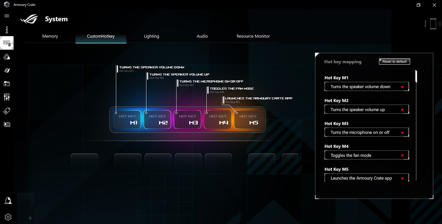 Screenshot van macrotoets submenu van Armoury Crate.