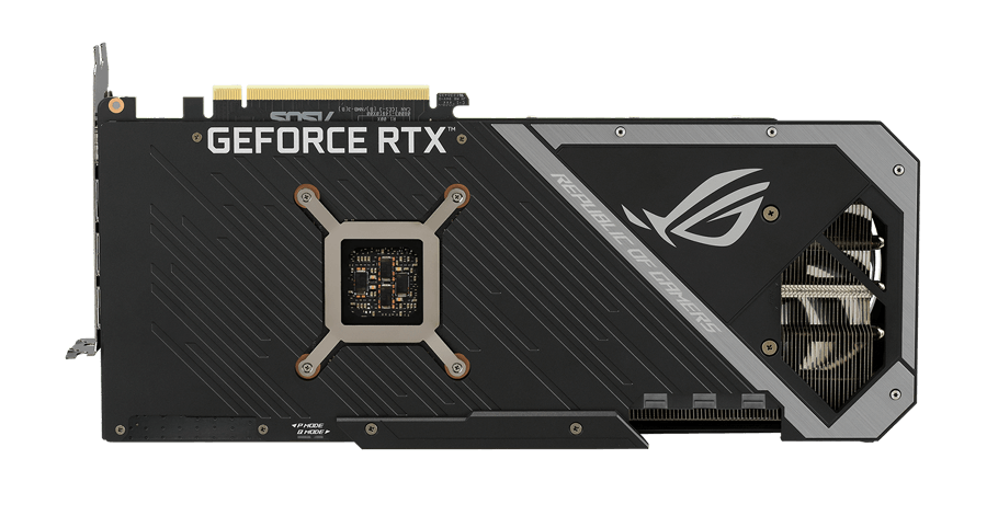 ROG STRIX RTX 3070 V2 OC EDITION top view featuring vented backplate and shortened circuit board