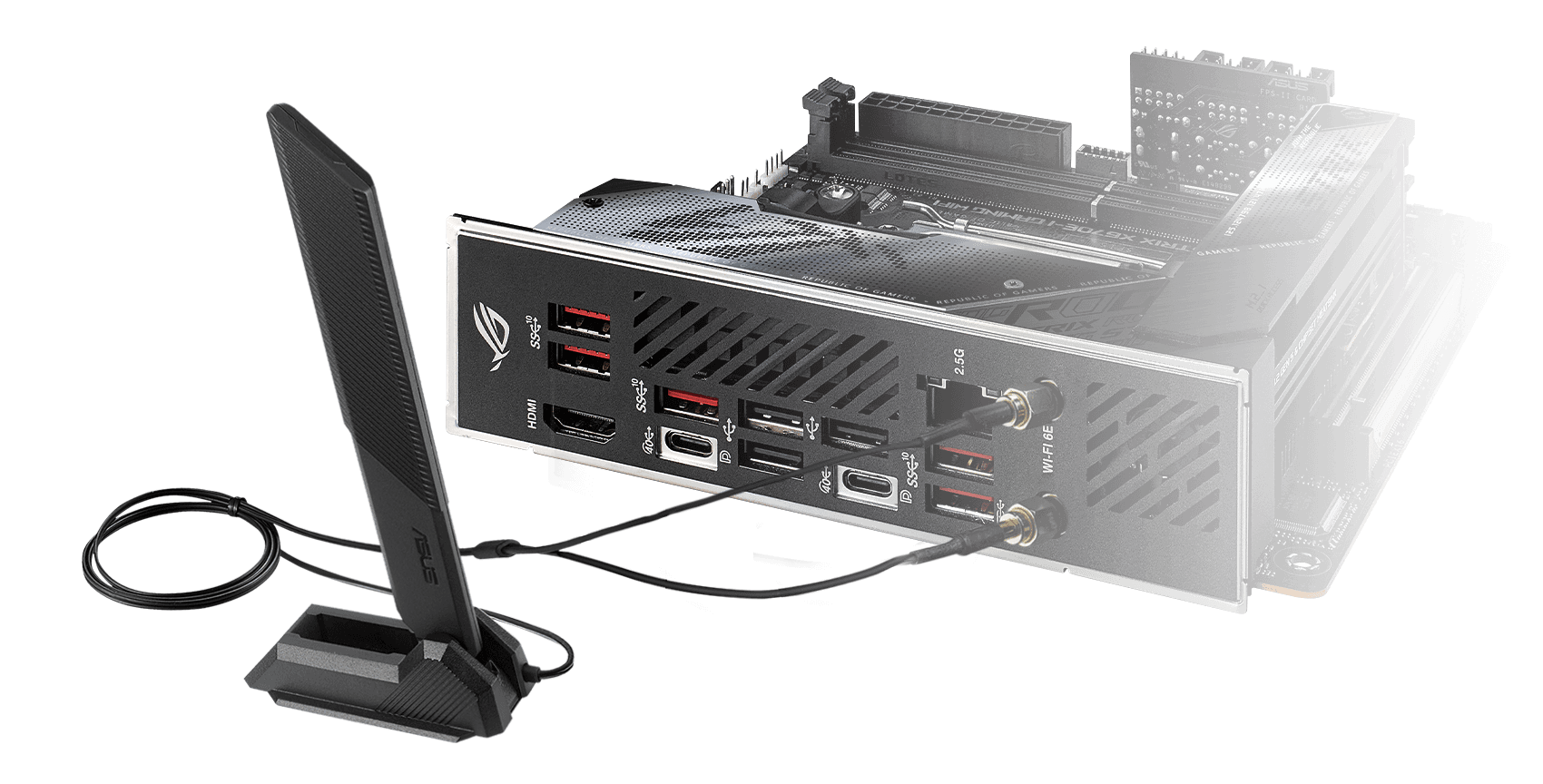 ROG Strix X670E-I оснащена контролером 2.5G Ethernet і модулем Wi-Fi 6E з антеною в комплекті