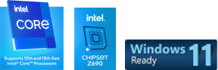 intel CORE、intel CHIPSET Z690、Windows 11 Ready 標誌