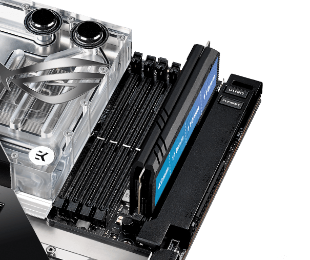 The ROG Maximus Z690 Extreme Glacial motherboard features ROG DIMM.2