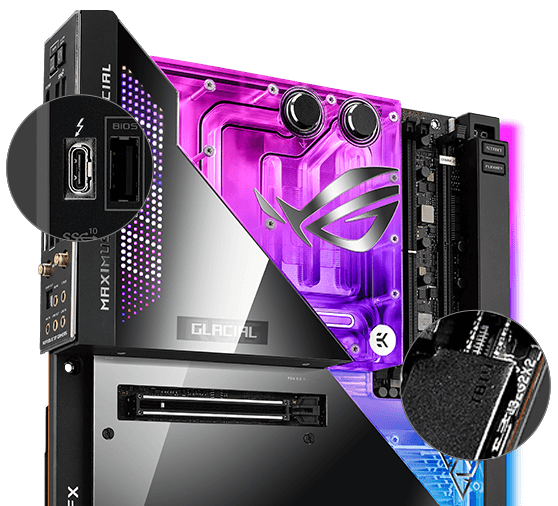 The ROG Maximus Z690 Extreme Glacial motherboard features two Thunderbolt 4 Type-C ports