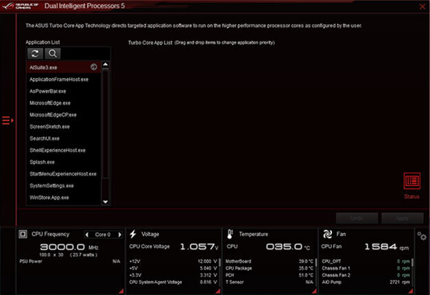 Interface utilisateur 5-Way Optimization : application Turbo Core