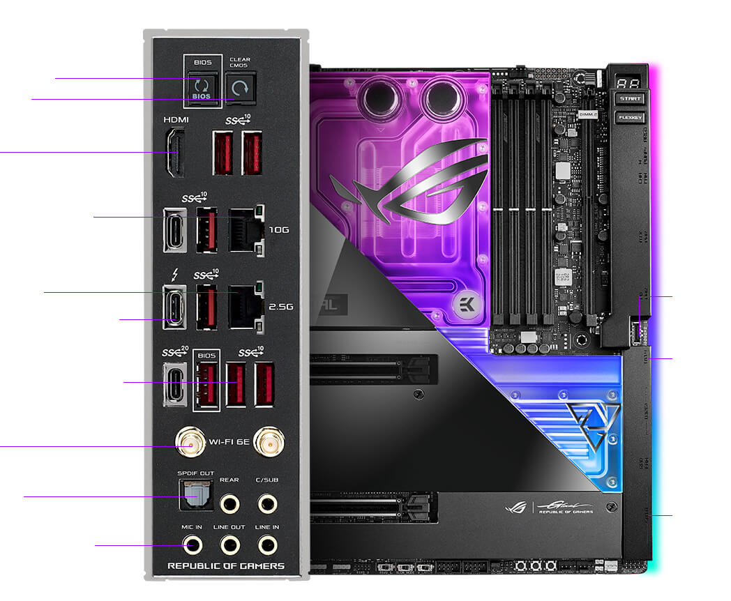 Connectivity specs of the ROG Maximus Z690 Extreme Glacial