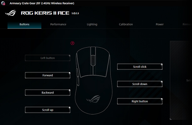 A GUI of ROG Armoury Crate Gear