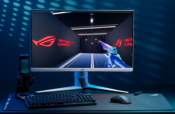 a full ROG set up with aesthetic blue RGB