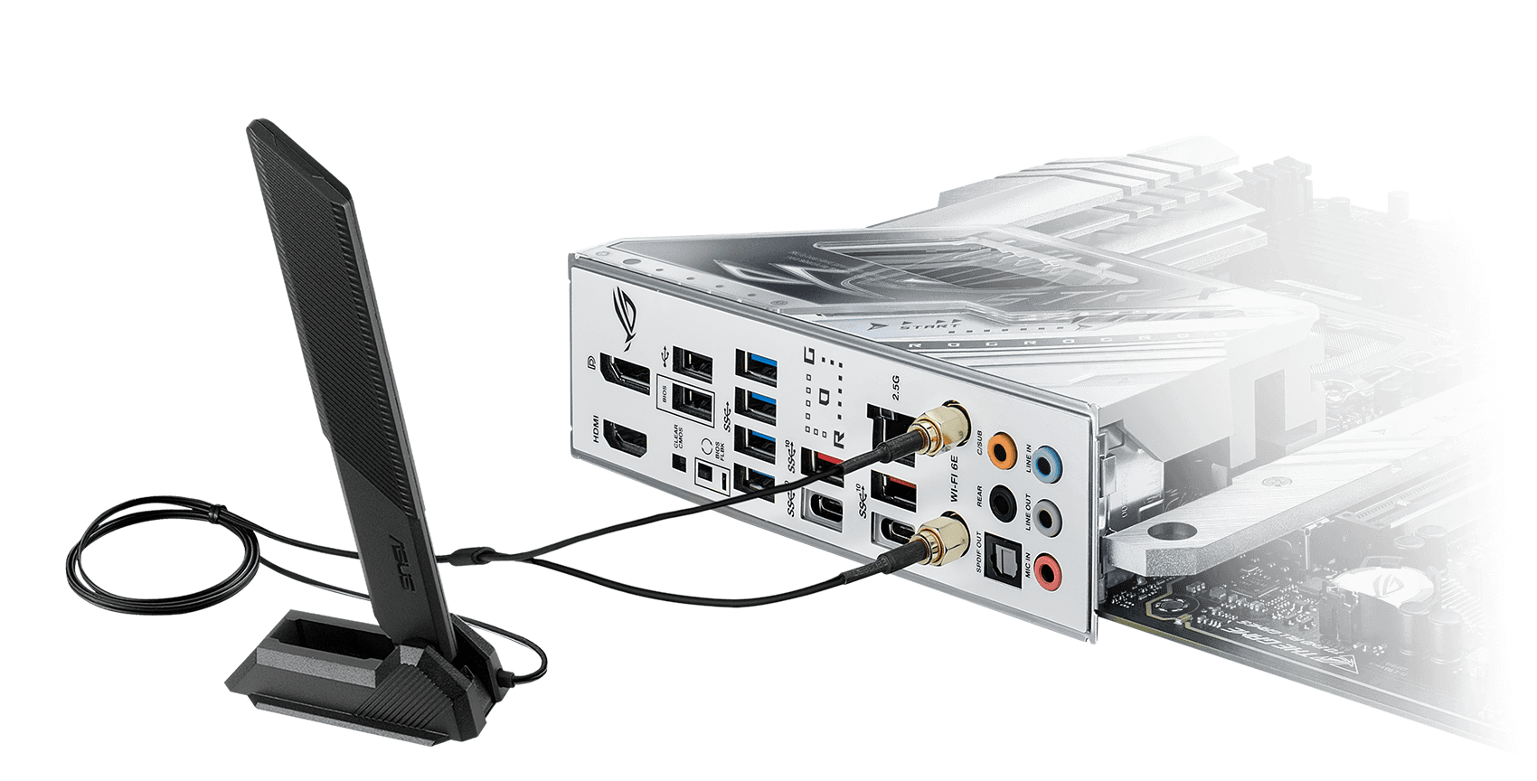 ROG Strix Z790-A оснащена контролером 2.5G Ethernet і модулем Wi-Fi 6E з антеною в комплекті