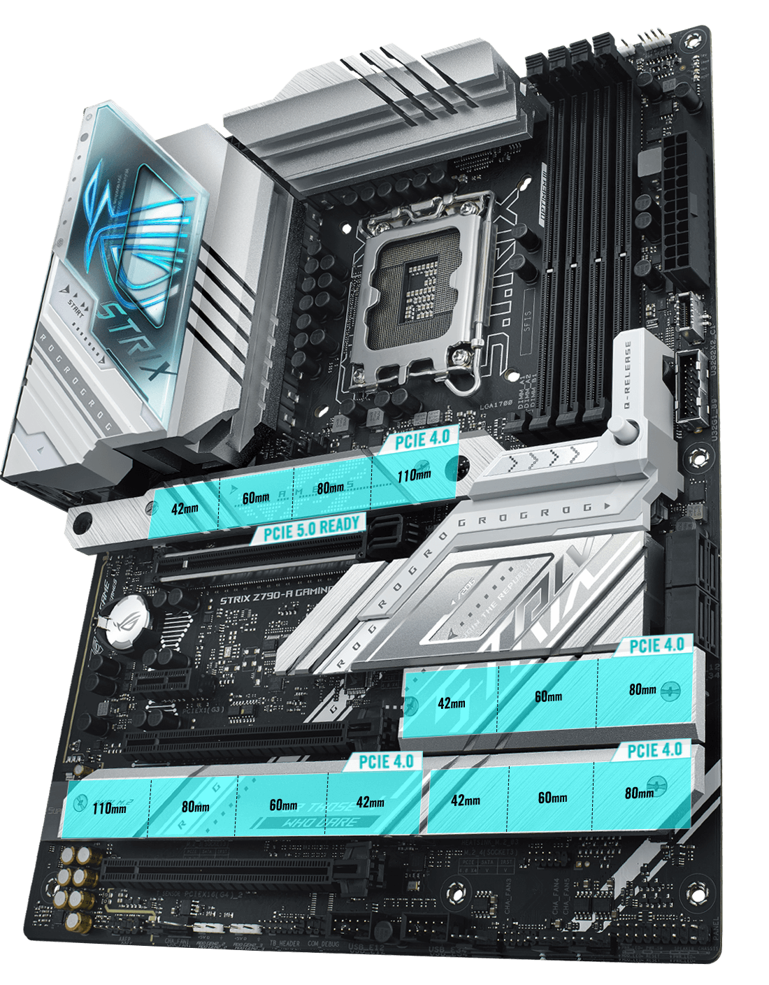 Rozložení slotů PCIe 5.0 M.2 a rozšiřujících slotů