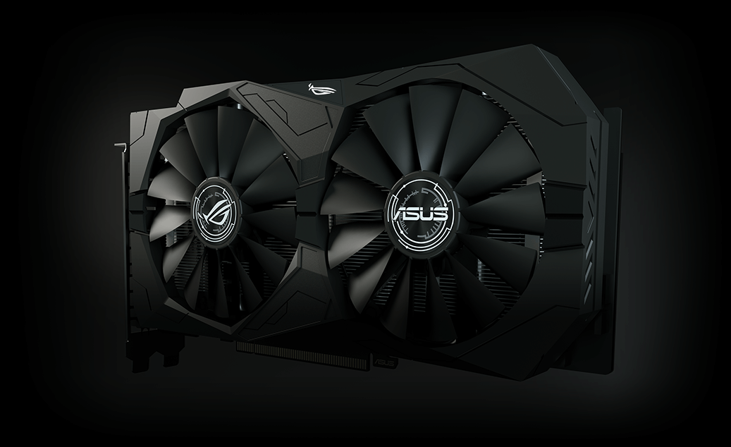 ROG Strix Radeon RX 560 Grafikkarte, die das anpassbare RGB-Element auf der Vorderseite hervorhebt