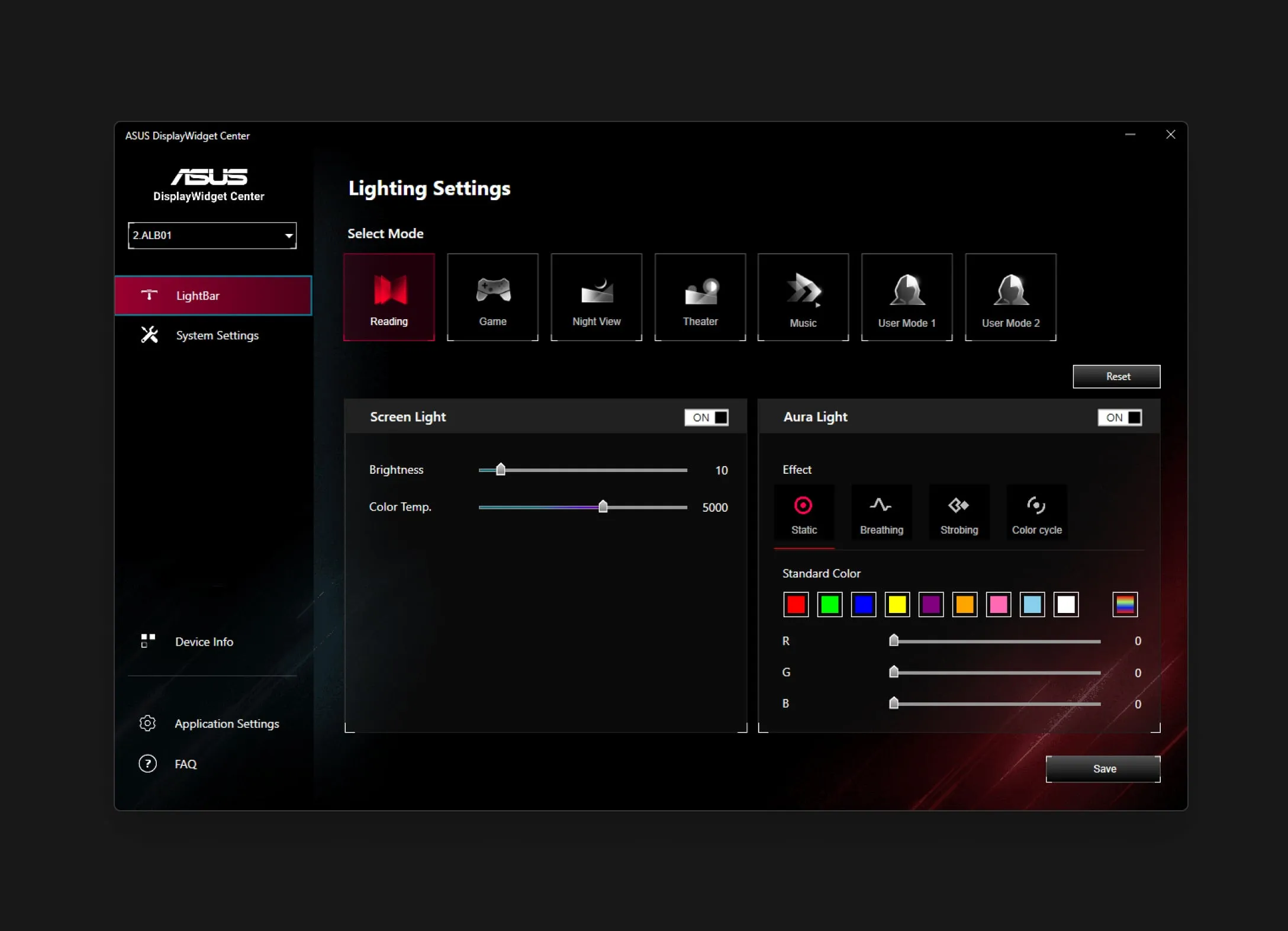 Image showing the advanced settings offered by  ASUS DisplayWidget Center