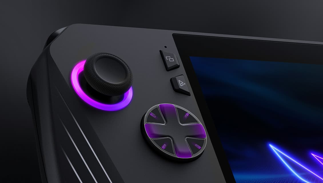 A view of the D-Pad and left thumbstick of the ROG Ally X.