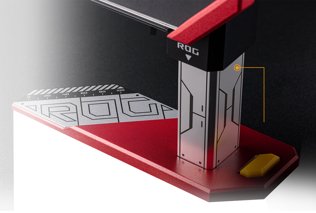 Close-up van het hoofdframe van de ROG Herculx EVA-02 Edition