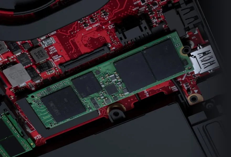 3D rendering of NVMe SSD installed in the machine.