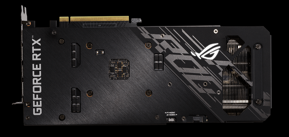 ROG STRIX GEFORCE RTX 3060 V2 OC EDITION top view showing vented backplate and shortened circuit board