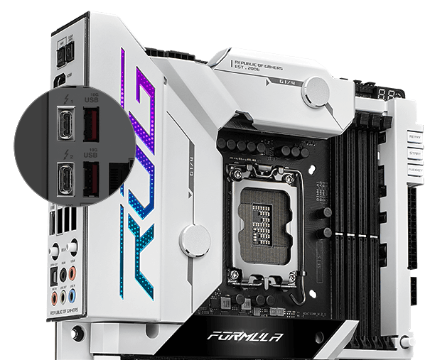The ROG Maximus Z790 Formula features two Thunderbolt 4 Type-C ports.
