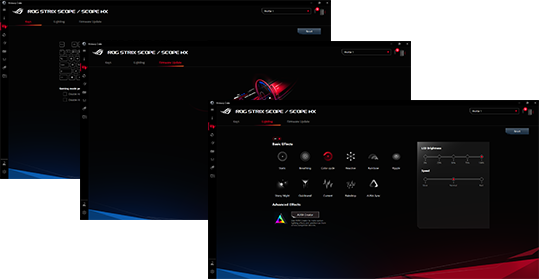 The ROG Strix Scope NX Deluxe UI lets you adjust multiple system control functions