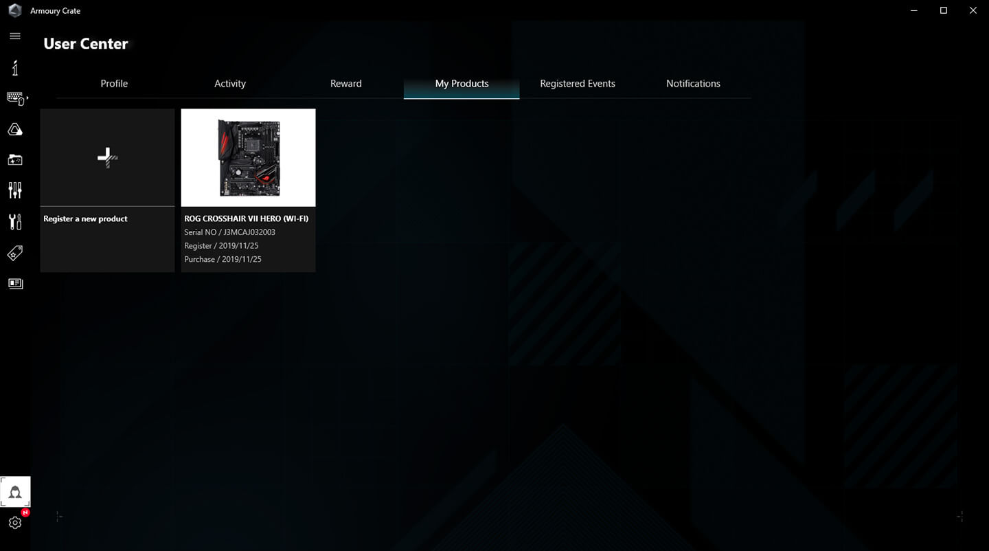 UI of Armoury Crate User Center