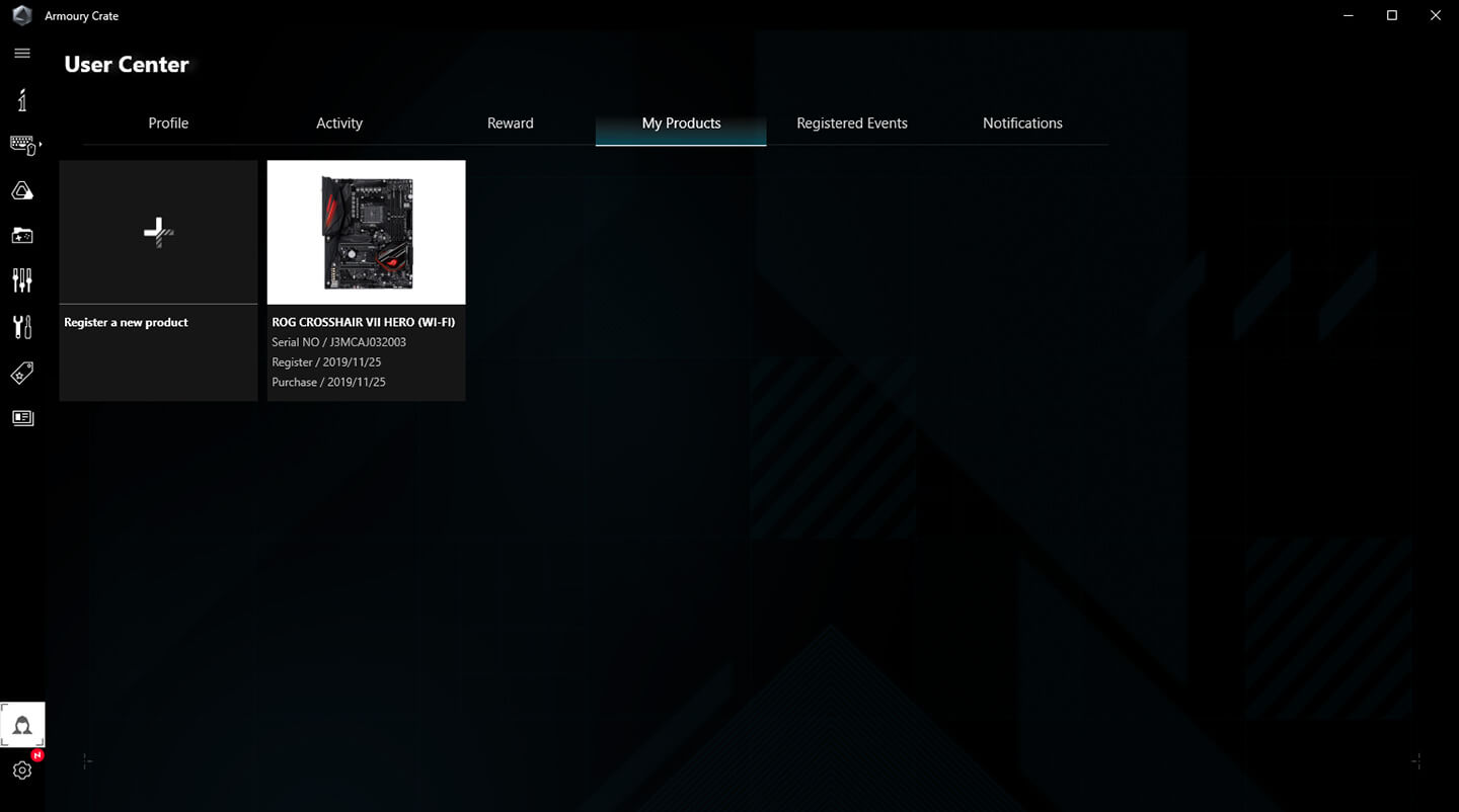 UI des Armoury Crate User Center