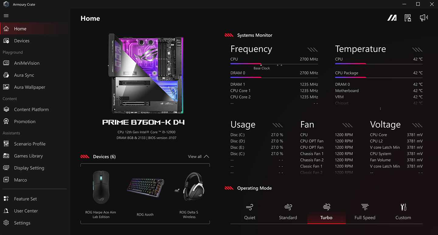 UI of Armoury Crate in ROG theme