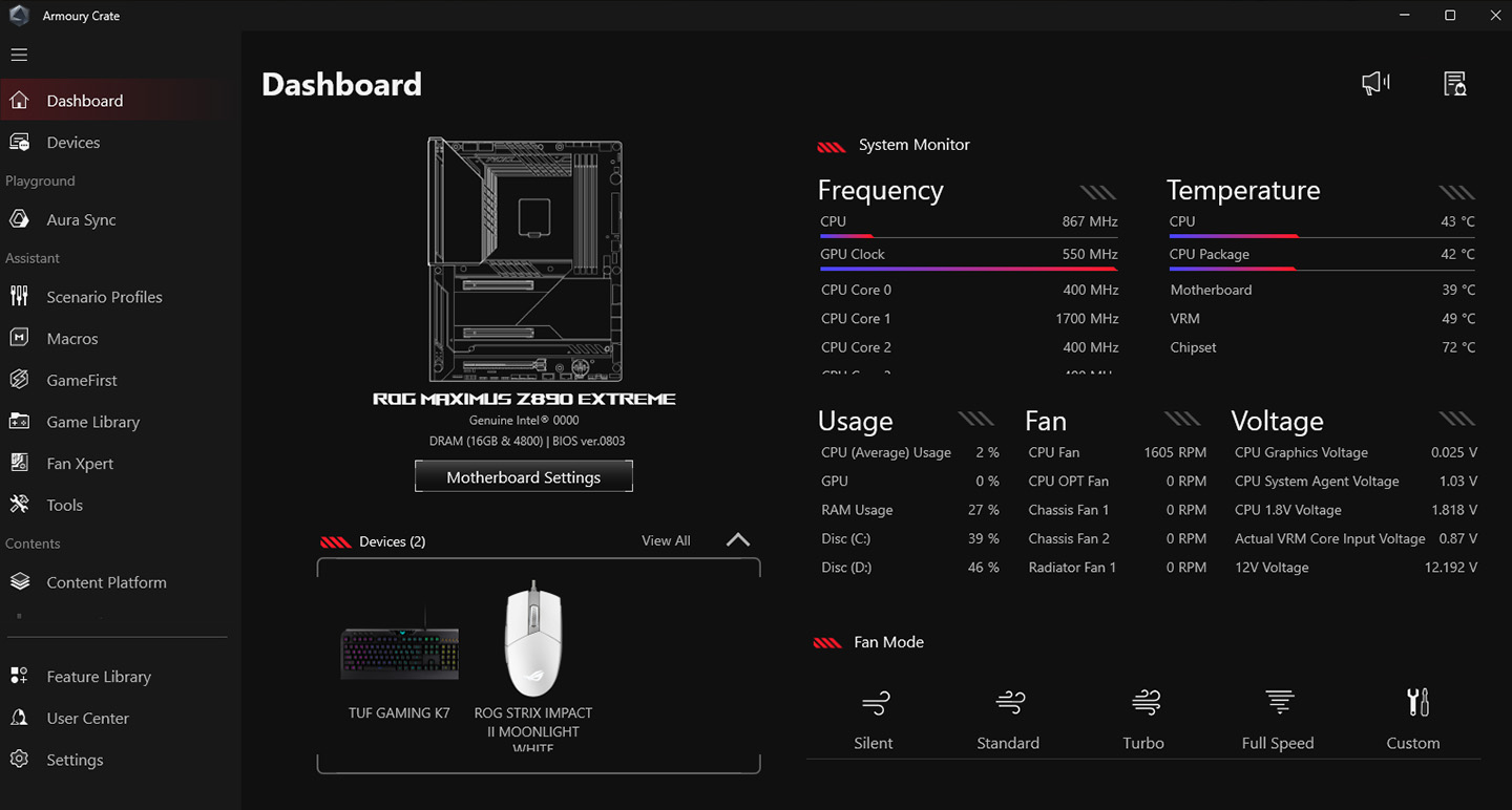 UI of Armoury Crate in ROG theme
