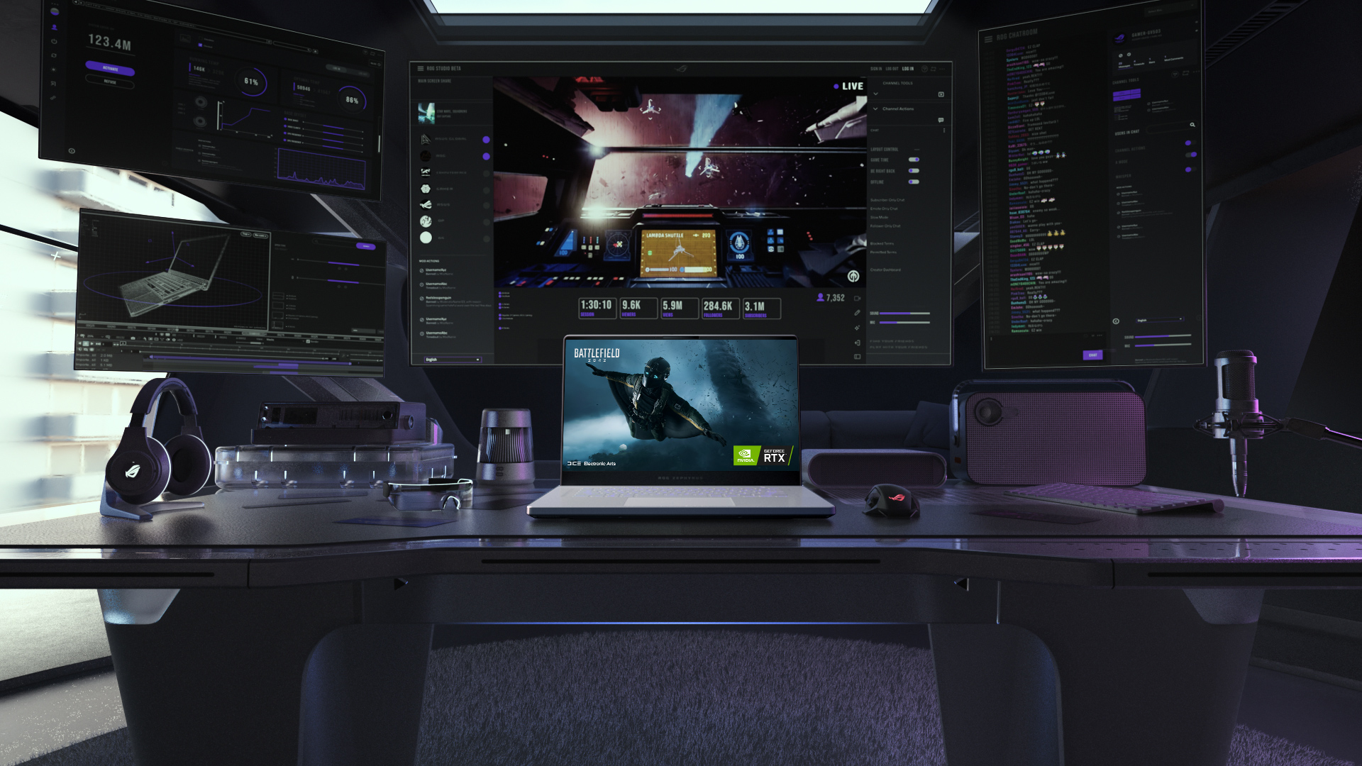 Zephyrus G15 met game spelend in een gaming-kamer