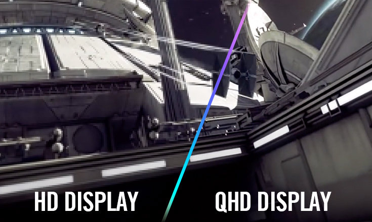 Image de comparaison d'un écran HD et QHD