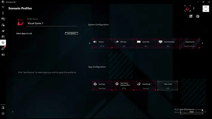 Interface do Utilizador dos Scenario Profiles