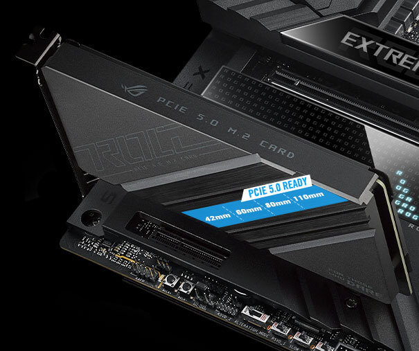 The ROG Crosshair X670E Extreme features an PCIe 5.0 M.2 Card.