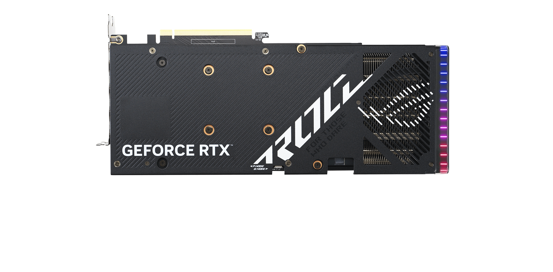 Vue arrière de la carte graphique ROG Strix GeForce RTX 4060 Ti.