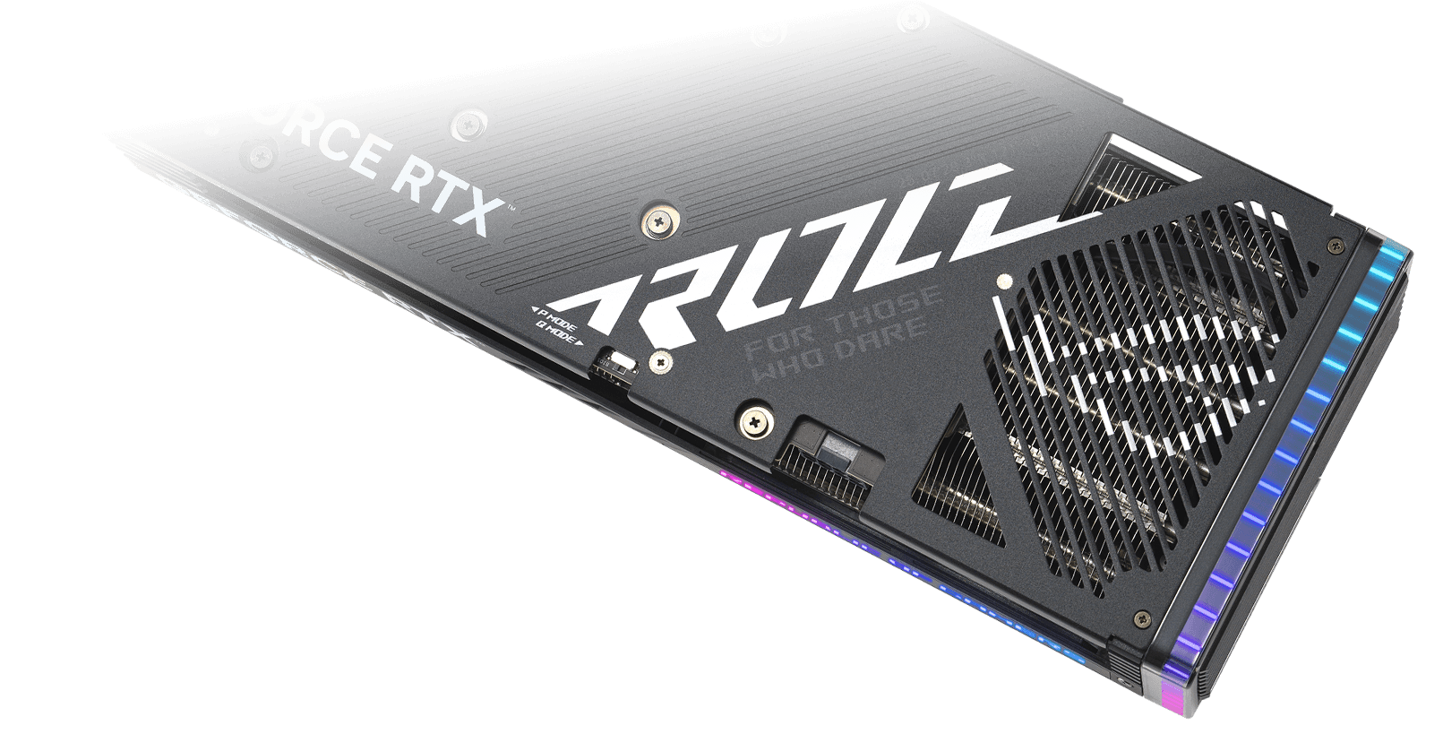 Vue arrière de la carte graphique ROG Strix GeForce RTX 4060 Ti.