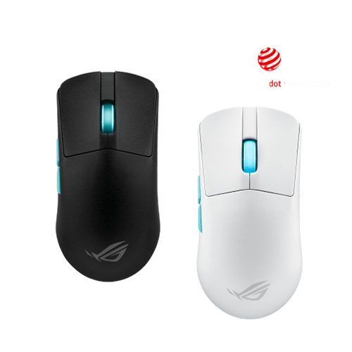 ROG Harpe Ace Aim Lab Edition mouse in Black and Moonlight White