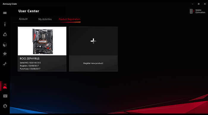 Armoury Crate UI - GESTÃO DA CONTA