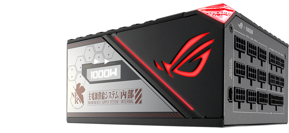 ROG Thor 1000W Platinum II EVA Edition PSU with red lighting