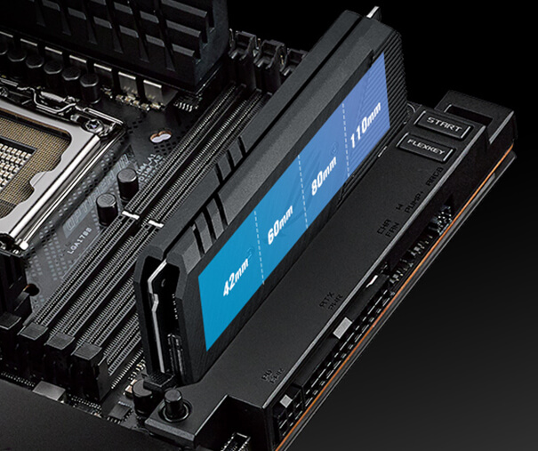 La carte mère ROG Maximus Z690 Extreme est équipée d'une carte ROG Hyper M.2 avec deux sockets M.2 compatibles PCIe 5.0